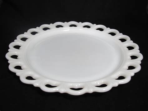 Vintage Scalloped Lace Edge Milk Glass Cake Plate By Anchor