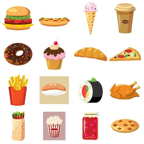 Food Set Icons In Cartoon Style Isolated On White Background Vector