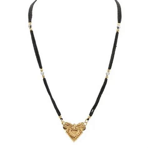 Jewellery Golden Heart Pendant 3 Line Black Crystal Bead 9 Inch