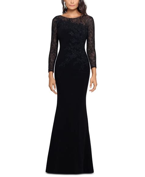 Xscape Lace And Floral Appliqué Gown Macys Gowns Womens Black Dress