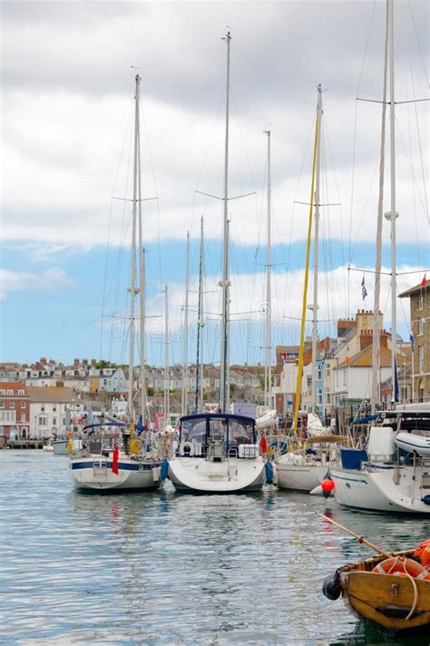 Marina And Port In Weymouth With Sailing Yachts And Motor Boats Stock