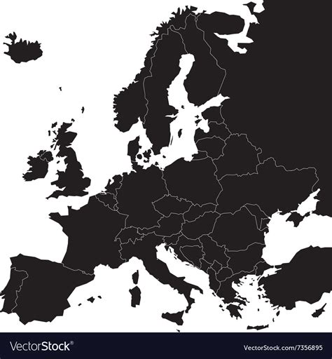 Europe free map, free outline map, free blank map, free base map, high resolution gif, pdf, cdr, ai, svg, wmf states, latitude (white). Black blank map europe Royalty Free Vector Image