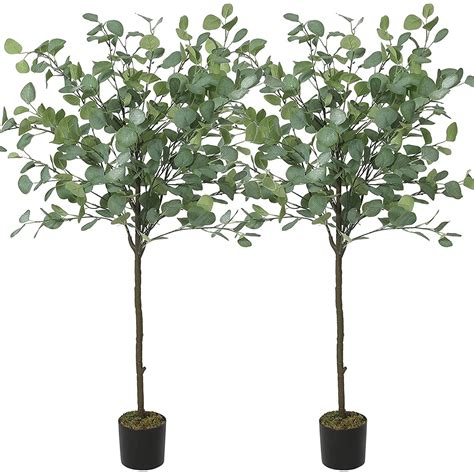 Viagdo 2pack Artificial Tree Plant Eucalyptus Tree 4ft Tall 276 Silver