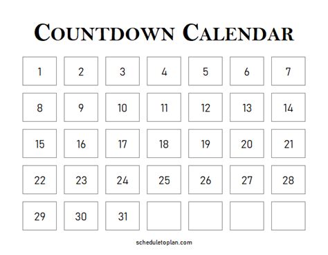 Free Printable Countdown Calendar Templates At Allbusinesstemplatescom