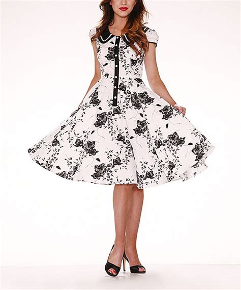 White And Black Floral Swing Dress Women And Plus By Hearts And Roses London Zulily Zulilyfinds
