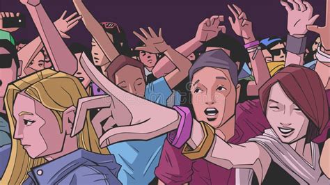 Illustration Of Festival Crowd Going Crazy At Concert Stock