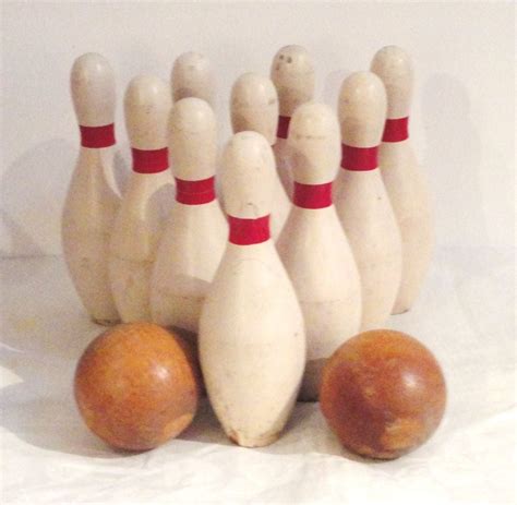Set Of Ten Bowling Pins W Two Balls At 1stdibs