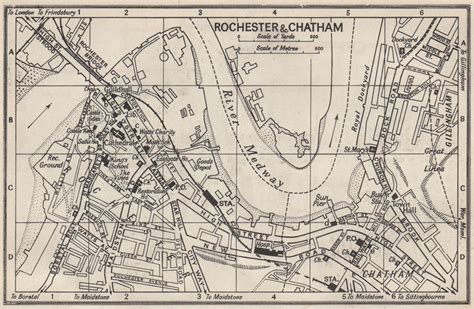 Rochester And Chatham Vintage Town City Map Plan Kent 1957 Old Vintage