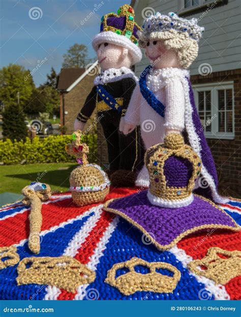 Knitted Post Box Topper For The Coronation Of Charles Iii Editorial