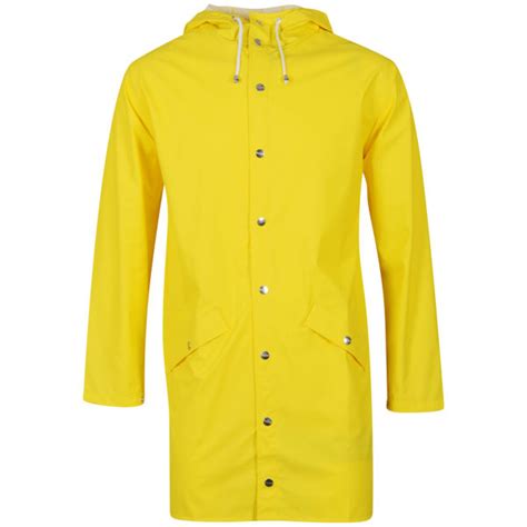 Rains Mens Long Hooded Rain Jacket With Poppers Yellow Free Uk