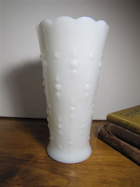 Vintage Milk Glass Vase Raised Dot And Drop Vertical Pattern Etsy
