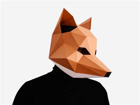 Fox Paper Mask Template Printable Pdf Fox Face Low Poly Papercraft Diy