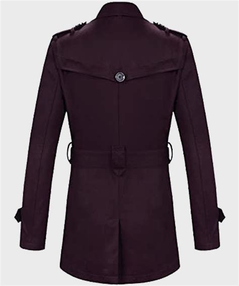 Mens Double Breasted Maroon Coat With Belt Hollywood Leather Jackets