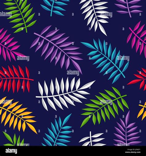 Tropical Summer Seamless Pattern With Colorful Jungle Palm Tree Leaf