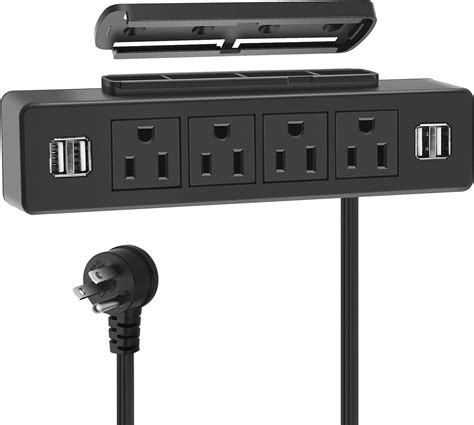 Under Desk Power Strip Adhesive Wall Mount Power Strip With Usb Black