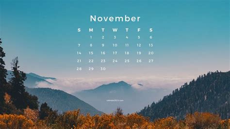 November 2021 Calendar Sky Wallpaper With Beautiful Mountains