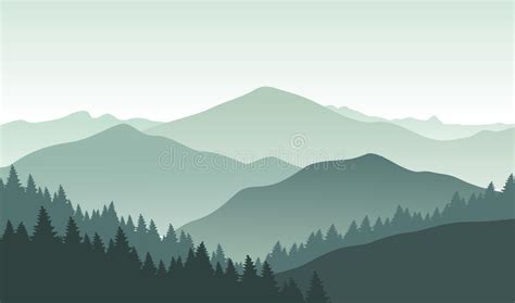 Grey Foggy Mountain Landscape Stock Vector Illustration Of Foggy