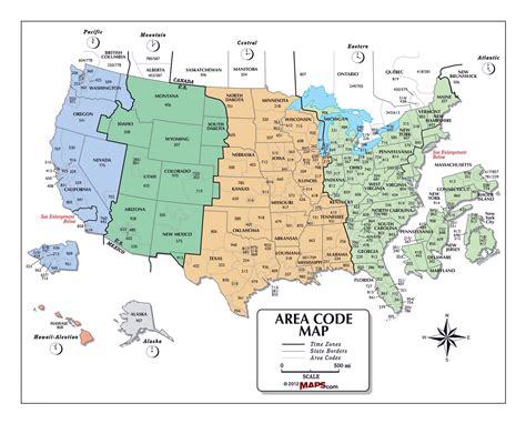 Large Area Code Map Of The Usa Usa United States Of America North