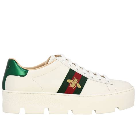 Gucci New Ace Platform Sneakers In Smooth Leather With Web Bands And