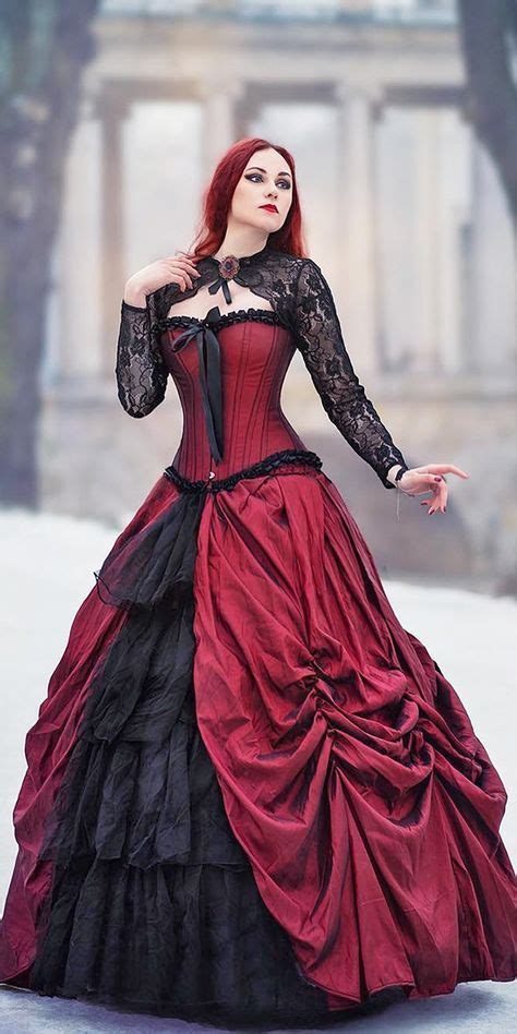 Gothic Ball Gown Victorian Wedding Dresses Black And Burgundy Lace