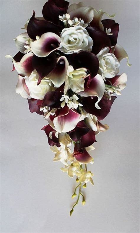 What A Beautiful Maroon And White Calla Lily Cascade Bouquet By