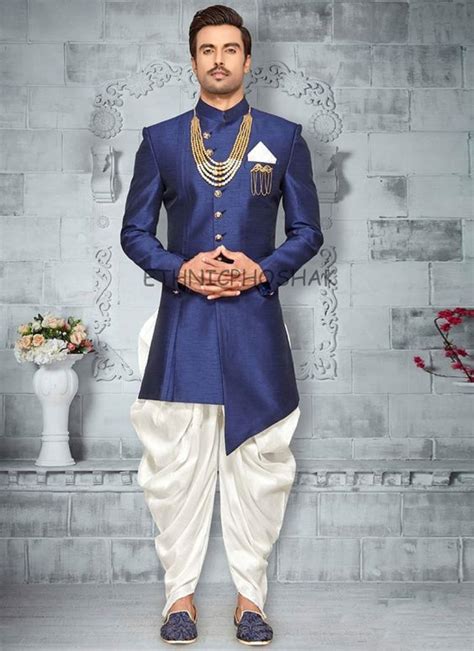 Indian Sherwani For Men Wedding Blue Bandhgala Dress Jodhpuri Etsy