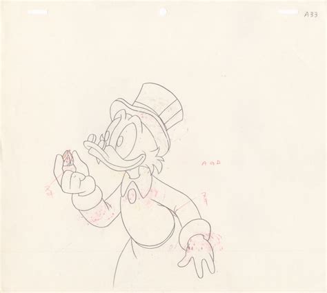 Original Production Cel And Matching Drawing Of Scrooge Mcduck From