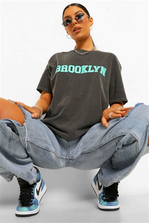 Brooklyn Printed Washed T Shirt Boohoo Baggy Tshirt Outfit Cute