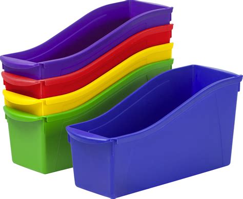 Storex Large Plastic Book And Magazine Bin Assorted Colors Set Of 5