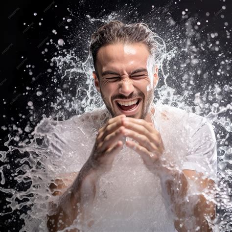 Premium Ai Image Male Model Washing With A Splash Of Water