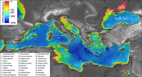A Topographic Map Of The Mediterranean Sea Region With Bathymetric Data