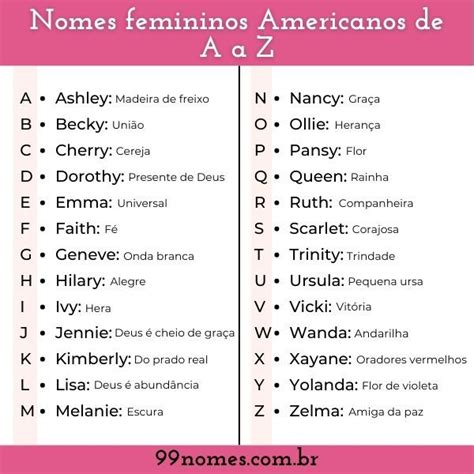 123 Nomes Femininos Americanos De A A Z E Seus Significados 99 Nomes