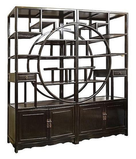 Chinese Black Lacquered Bookcase With Cupboard Doors Furniture Oriental