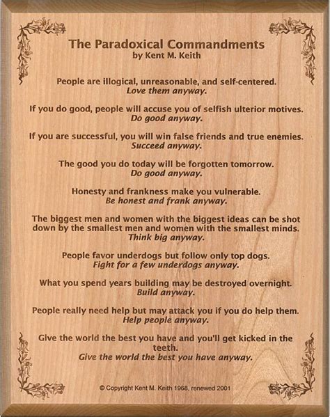 The Paradoxical Commandments By Kent M Keith People I