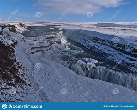 Stunning Aerial View Of Gullfoss Waterfall In Southwestern Iceland