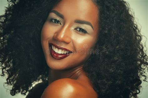 Beauty Portrait Of African American Woman With Afro Hairstyle And