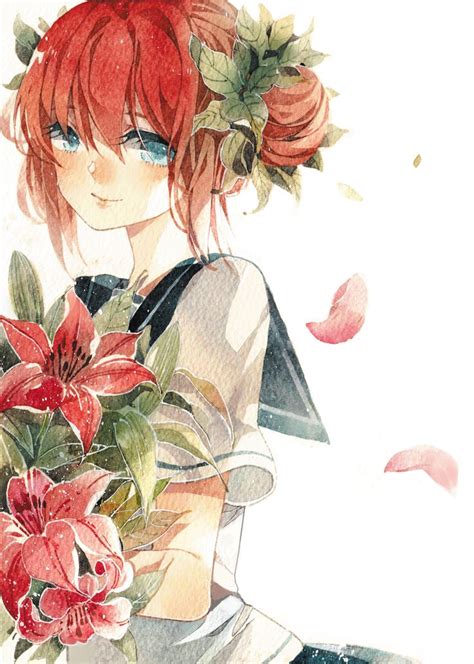 Girl Holding Flowers Anime And Manga Pinterest Red