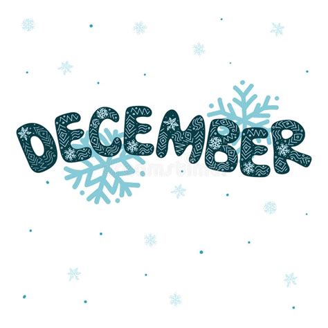 Winter Month Of December Blue Cyan Lettering Text Design With