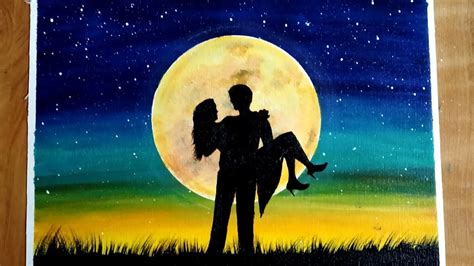 A Romantic Couple On Moonlight Night Painting Acrylic Painting For Beginners Step By Step Easy