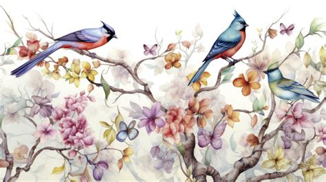 Ai Generado Acuarela Pintura Modelo De Vistoso Aves En Pie En árbol