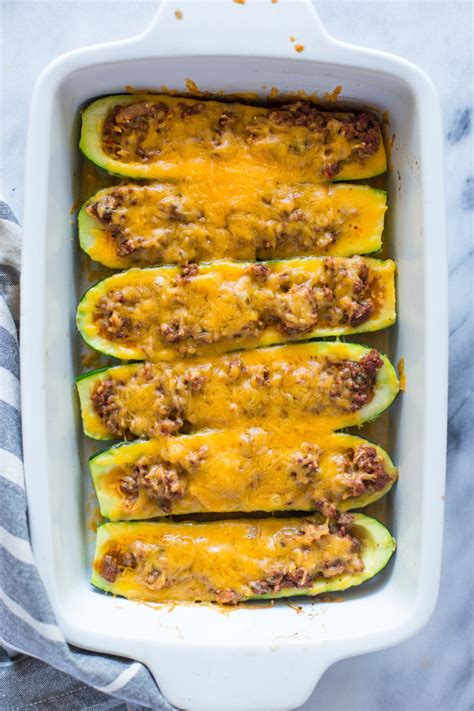 Now that they're stuffed, the zucchini boats are ready for their second baking. Beef Stuffed Zucchini Boats | Gimme Delicious