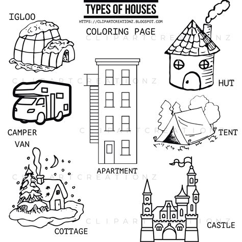 Types Of Houses Coloring Clipart