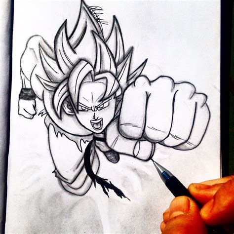 Once you have your rough drawing completed, go over it in a darker. Art by Alex Khleif. Pencil sketch of goku from dragon ball ...