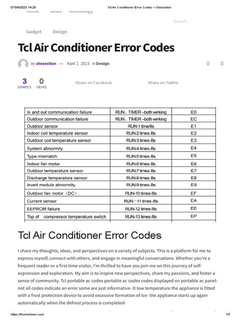 Tcl Air Conditioner Error Codes Pdf Air Conditioning Computing