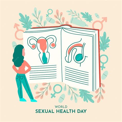Fondo Del Día Mundial De La Salud Sexual Con Mujer Y Libro Vector Premium
