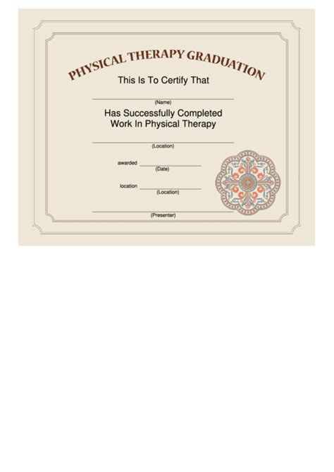 Physical Therapy Graduation Certificate Template Printable Pdf Download