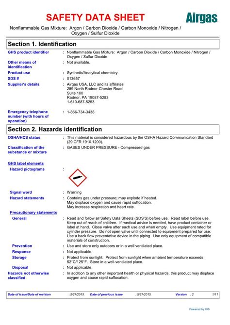 Section 2 Hazards Identification OSHA HCS Status This Material Is