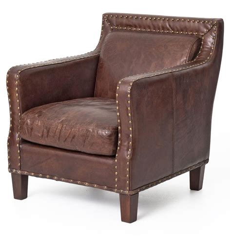 Alcott Vintage Cigar Distressed Leather Club Arm Chair Zin Home