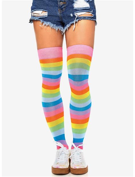 Acrylic Neon Rainbow Thigh Highs Hot Topic Thigh High Stockings And Tights Striped Thigh High
