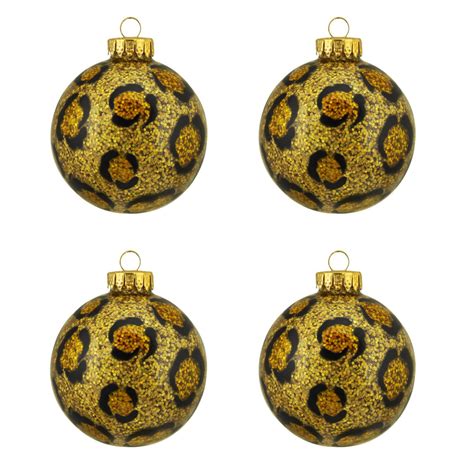 4ct Diva Safari Gold Glitter Leopard Animal Print Design Glass Ball